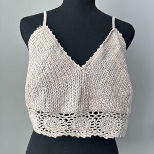 Abercrombie & Fitch Bralette Women 2XL Beige Crochet Knit Trevor Project Neutral